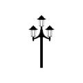 Flat image of latern. Street lamp with three shades on a pole. Street light symbol.